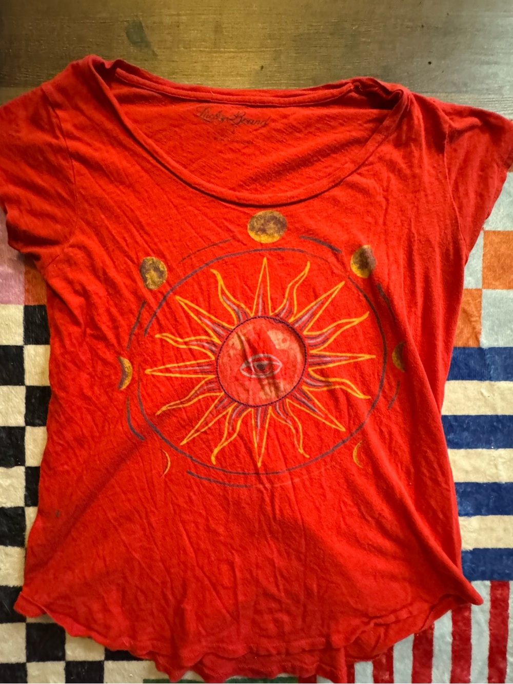 Lucky Brand Red Sun & Moon Graphic Scoop Neck Tee
